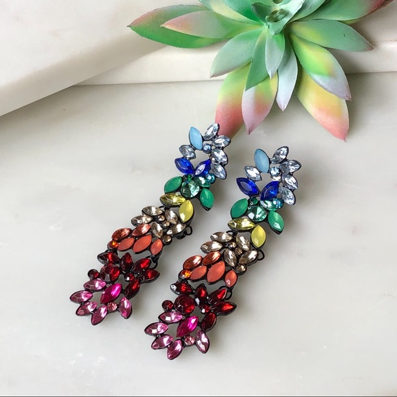 Rainbow Cluster Bling Drop Colorful Earrings - Picture 5 of 8